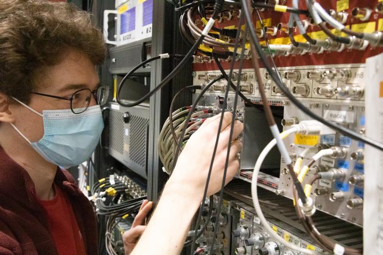 Patrick setting up the controls for the catching trap electrodes