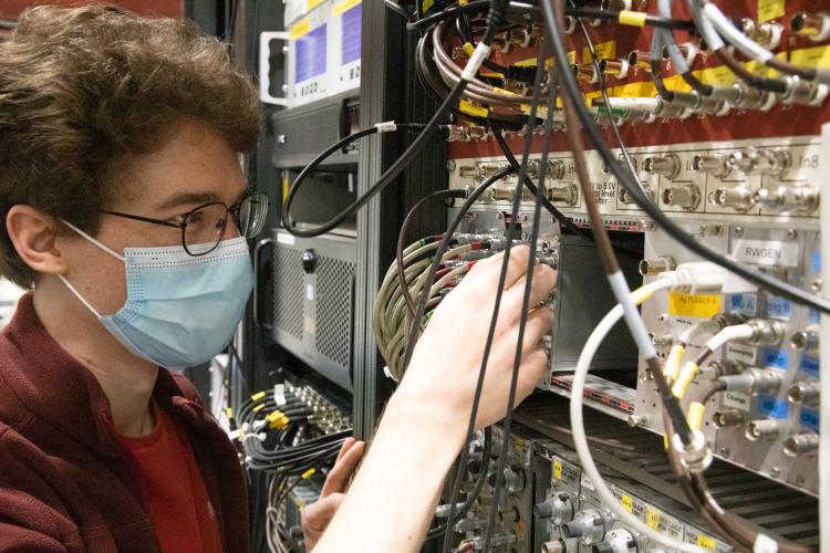 Patrick setting up the controls for the catching trap electrodes