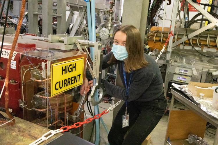 Danielle connecting a test magnet for ALPHA-g magnet control