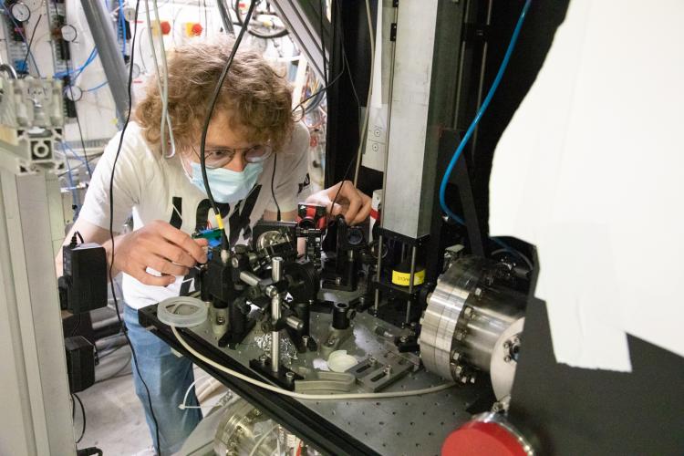 Jack aligning the UV lasers for Be+ laser cooling