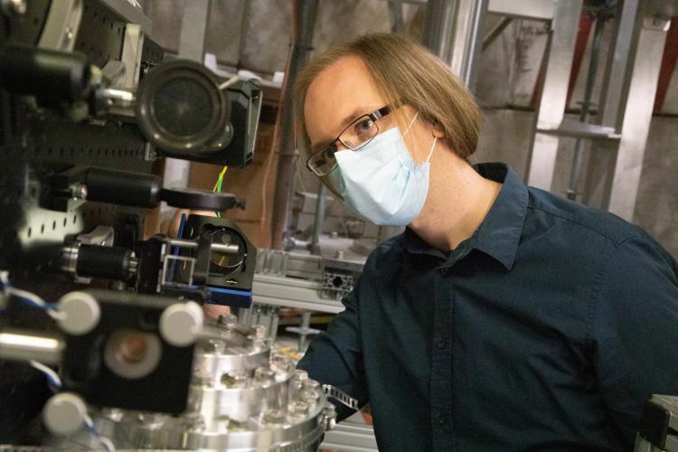 Steve setting up the mirror-deformation test interferometer