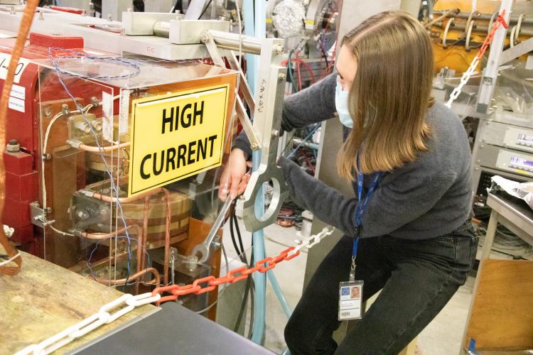 Danielle connecting a test magnet for ALPHA-g magnet control
