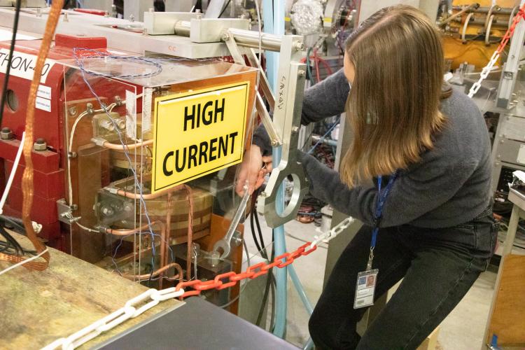 Danielle connecting a test magnet for ALPHA-g magnet control